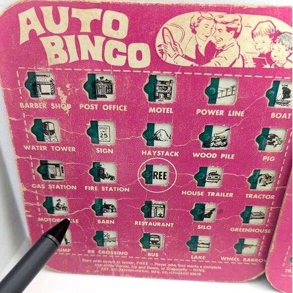 Lot of 7 Vtg Travel Cardboard Auto Bingo Cards by Regal Games  Pink Blue Green - Picture 10 of 16